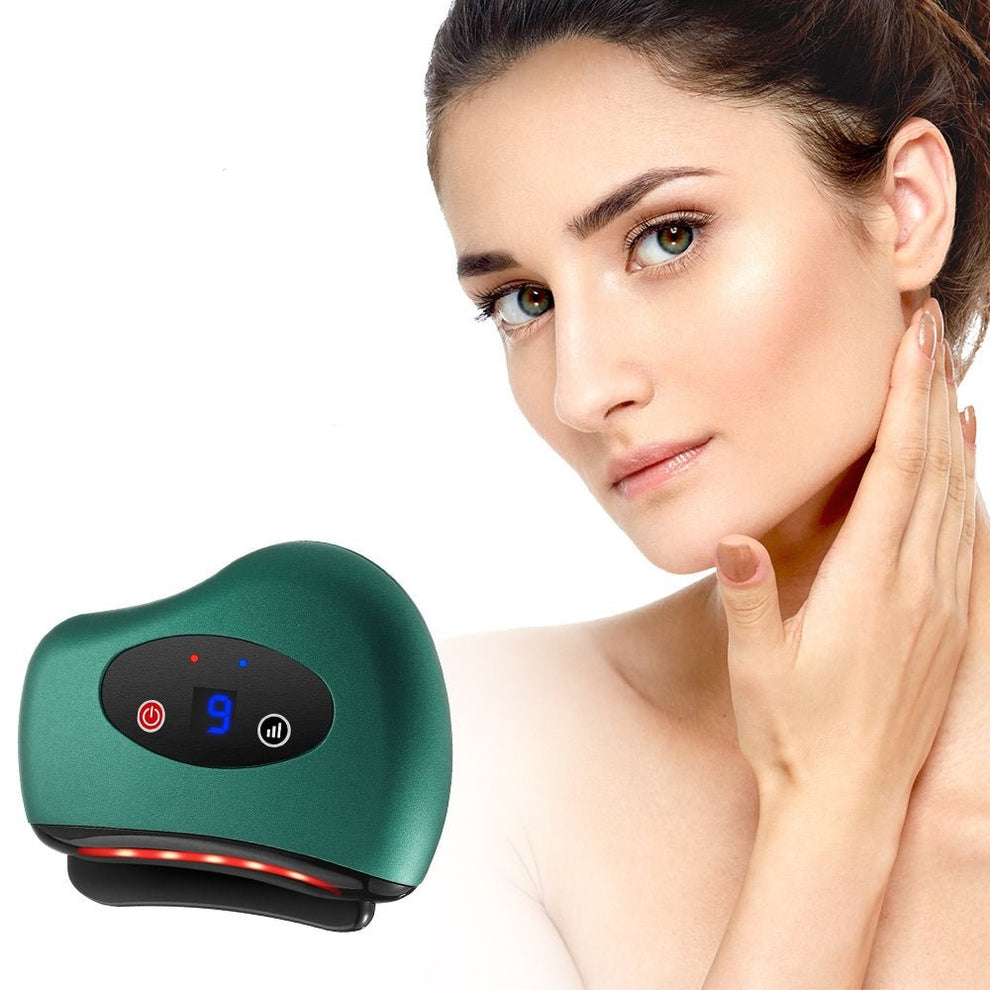 Eletric Bianstone Gua Sha Board Tools Hot Compress Heating Vibration Back Facial Massager Meridian Lymphatic Drainage Scraping Heating Vibration Scraping Neck Face Skin Lifting Removal Wrinkle Tool